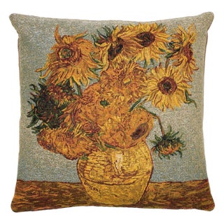 Van Gogh Sunflowers Tapestry Cushion With Feather Filler - 46x46cm (18"x18") For Sale