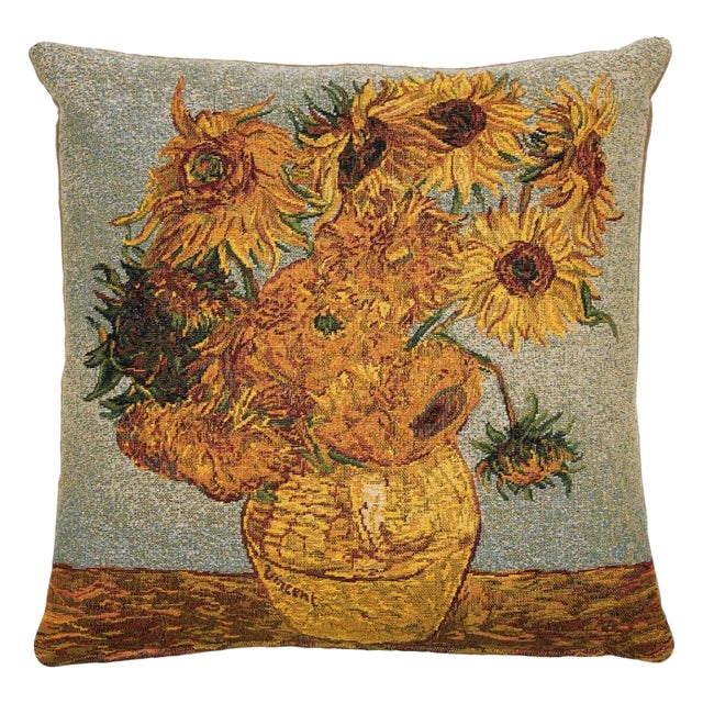 Van Gogh Sunflowers Tapestry Cushion With Feather Filler - 46x46cm (18"x18") For Sale