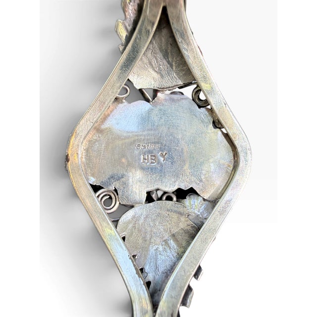 1980s Harry B. Yazzie Navajo Sterling Silver & Turquoise Floral Cuff Bracelet For Sale - Image 4 of 10