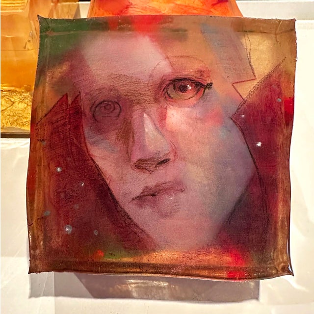 Inner Truth by Marc Scheff | Layered resin, pastel, pencil, acrylic on board depicting a face. For Sale