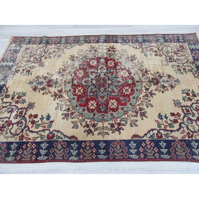 Vintage Distressed Turkish Oushak Rug - 5′3″ × 8′3″ For Sale - Image 4 of 6