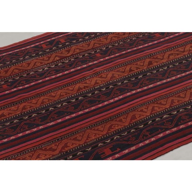 Rug & Kilim Vintage Persian Kilim in Red and Blue With Geometric Stripes - Rug & Kilim For Sale - Image 4 of 10