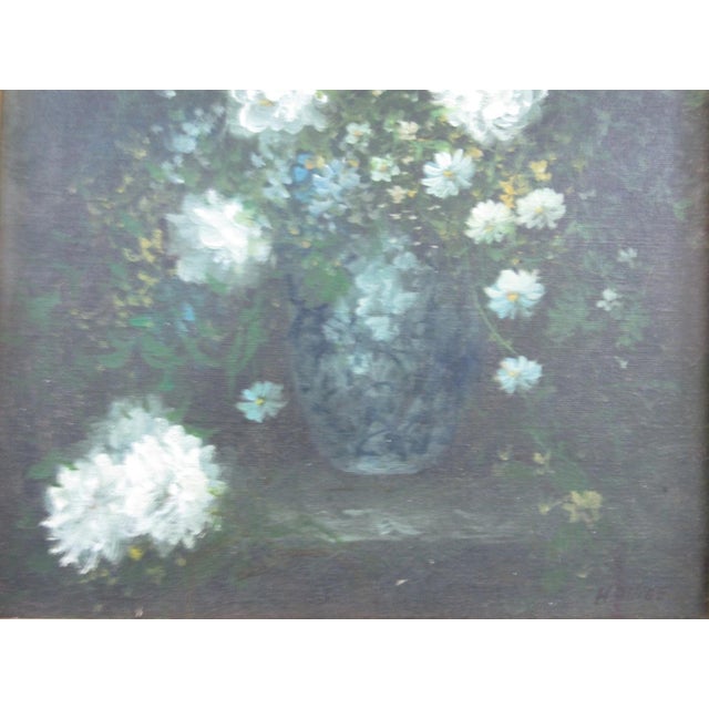 1902 Oil Painting Chrysanthemums and Daisies in Glass Vase Carved Gold Wood Frame H. Ovide Cornwall, England For Sale In Miami - Image 6 of 12
