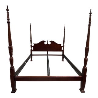 Vintage King Size Universal Furniture Chippendale Carved Four Poster Rice Bed For Sale