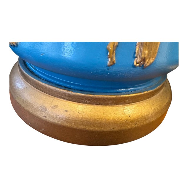 Mid 20th Century Vintage Hollywood Regency Turquoise Blue & Gold Ginger Jar Table Lamps – Pair For Sale - Image 5 of 10