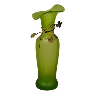 Art Nouveau Green Glass Vase, Czechoslovakia, 1890s For Sale