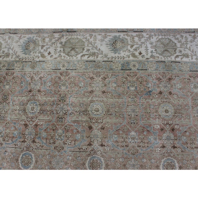 Antique Persian Tabriz With All-Over Floral Design in Ivory, Blue, Blush, Brown For Sale - Image 13 of 16