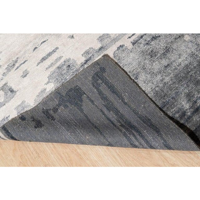 9x12 Gray Hand-Knotted Wool Viscose Faded Fortress Motif Abstract Carpet Rug For Sale - Image 4 of 4