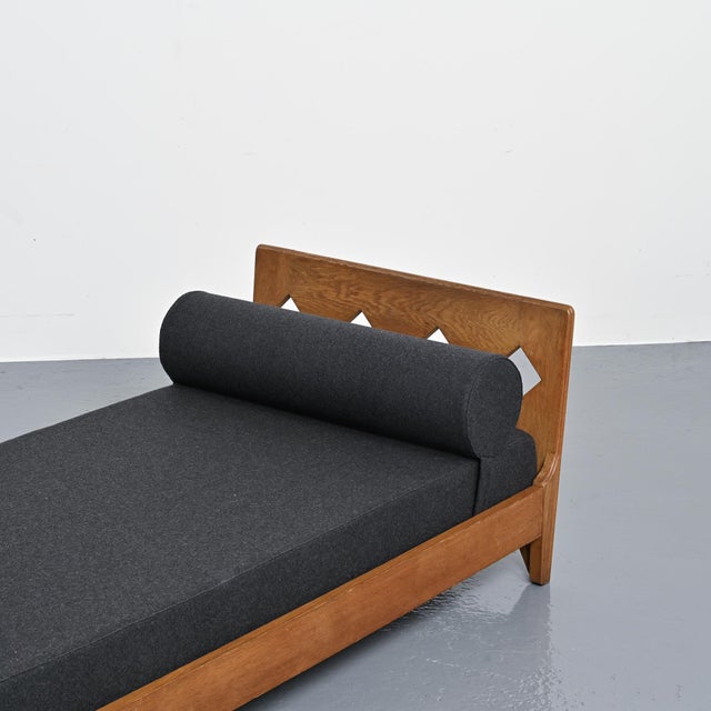 Gray Vintage Oak Bed by René Gabriel, Lieuvin, 1948 For Sale - Image 8 of 14