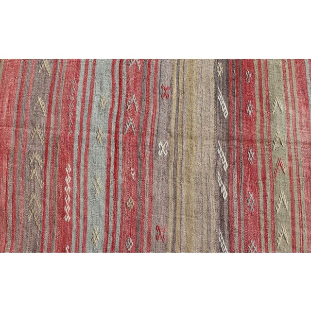 Mid 20th Century Colorful Vintage Turkish Flat-Weave Runner With Dynamic Stripe Design For Sale - Image 9 of 12