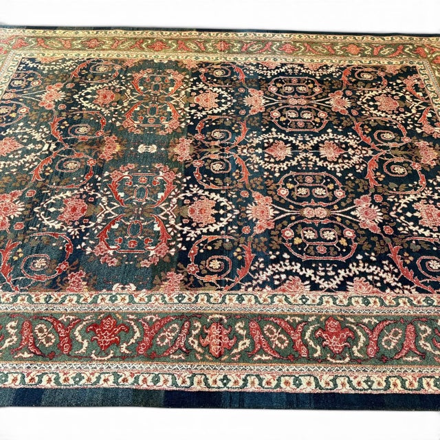 Vintage Turkish Rug 9x12 – Intricate Floral Design in Navy, Green, Ivory & Red For Sale - Image 4 of 6