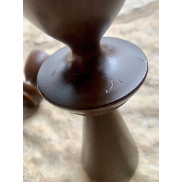 Mid-Century Modern Vintage Turned Wood Tulip Candlesticks in the Style of Rude Osolnik- a Pair For Sale In San Antonio - Image 6 of 12