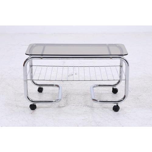 Mid-Century Serving Trolley with Chrome Frame and Glass Top, 1970s For Sale - Image 3 of 13
