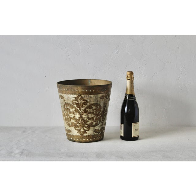 Gold 1980s Vintage Italian Florentine Round Wastebasket For Sale - Image 8 of 9