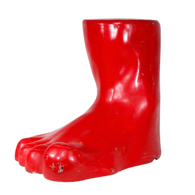 Cool vintage oversized model of a human foot, executed in red painted fiberglass. Possibly originally a store display,...