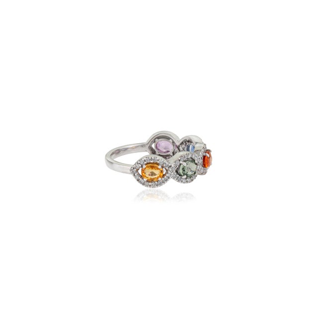 1.62 Ct Multi Sapphire & Diamond Colorful Rainbow Wedding Band Size 5.5 in 14k Gold For Sale In New York - Image 6 of 15