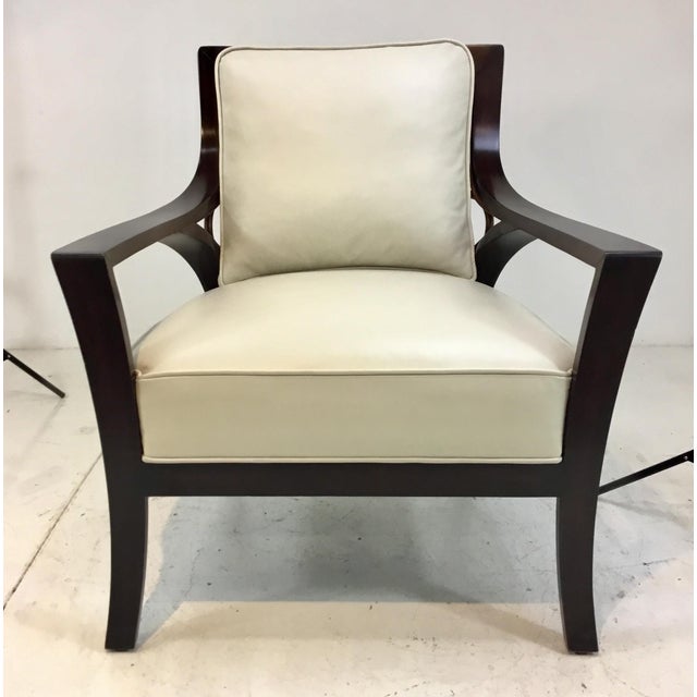 Palecek Transitional Rattan, Wood and White Leather Carlo Lounge Chair