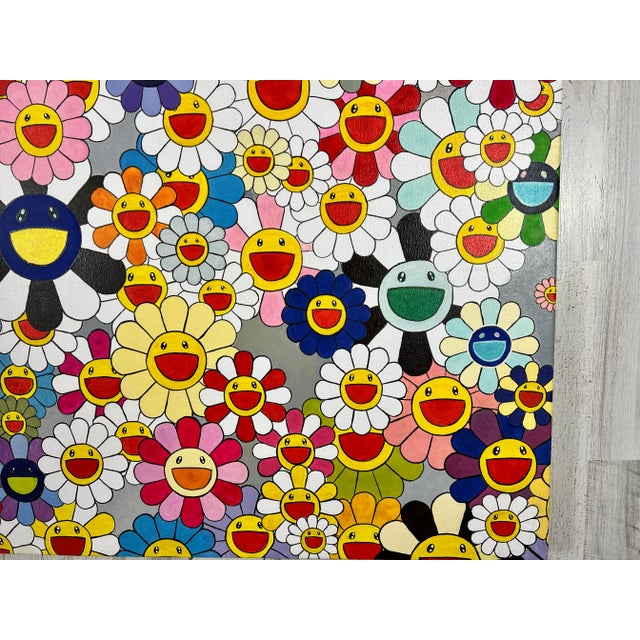 White Oil on Canvas Painting in the Style of Takashi Murakami For Sale - Image 8 of 12