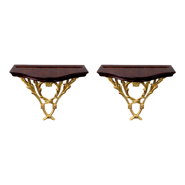 Neoclassical Giltwood Wall-Mounted Brackets With Mahogany Tops (Pair) For Sale