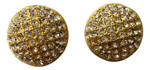 Vintage Gold Tone W/Shimmering Rhinestones Clips Dome Earrings