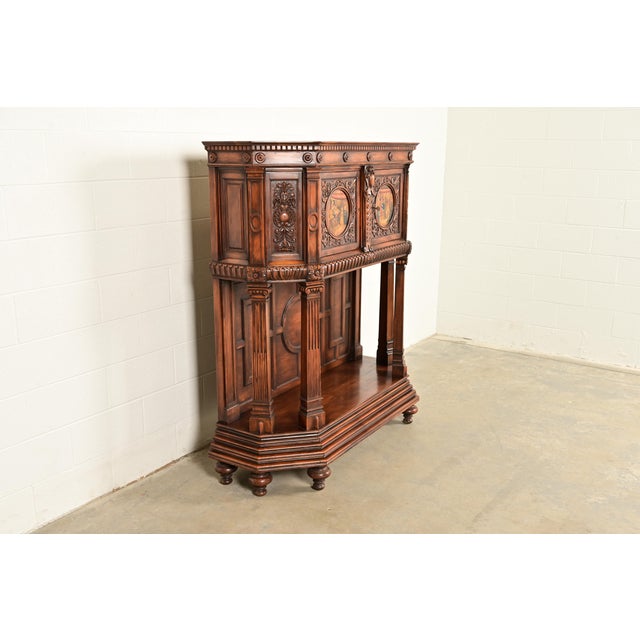 R. J. Horner & Co. Antique French Renaissance Revival Ornate Carved Walnut Bar Cabinet, Circa 1890s For Sale - Image 4 of 15