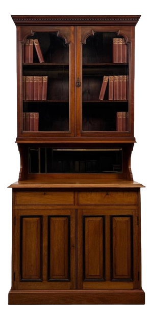 20th Century Edwardian English Walnut Bookcase with Bevelled Mirror, 1890s