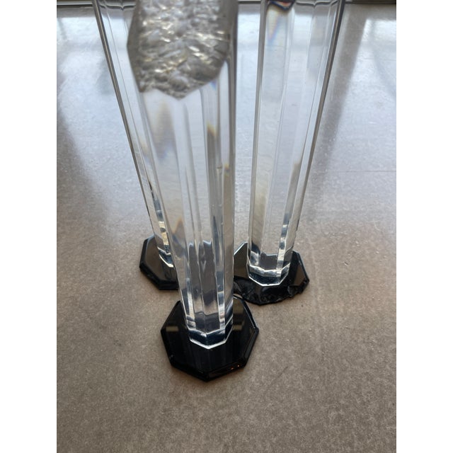 Space Age Lucite Brutalist Faceted Column Sculpture Set Signed Roman For Sale - Image 9 of 12