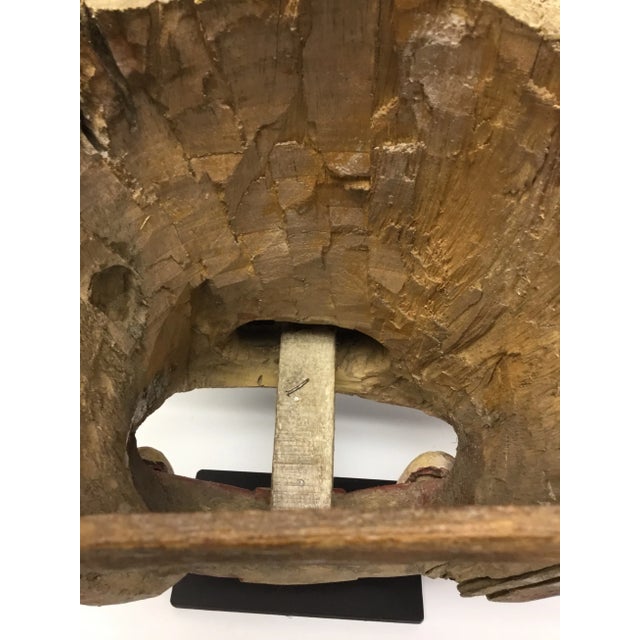Wooden Mask on Base Red and Yellow For Sale - Image 11 of 11