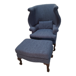 Late 20th Century Vintage Rosalind Wing Chair With Pillow and Ottoman by Madeline Stuart
