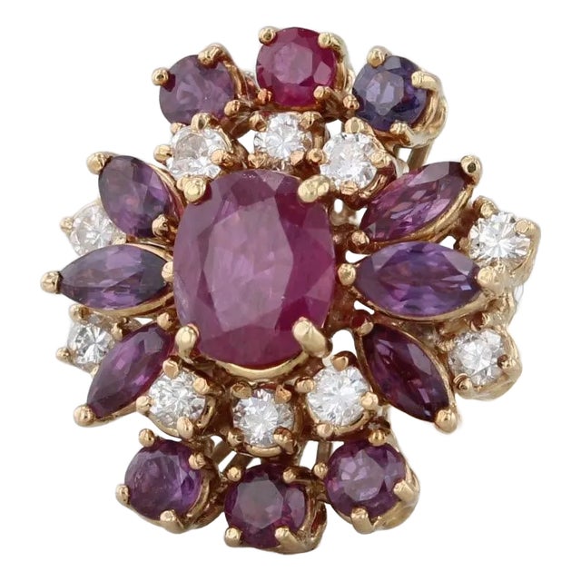 2.16ctw Ruby Diamond Cluster Cocktail Ring 14k Yellow Gold Size 5.75 For Sale