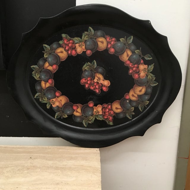 Metal Vintage Decoupage Tray With Fruit Design For Sale - Image 7 of 7
