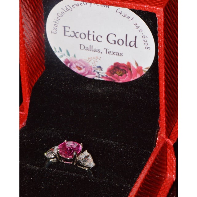 Late 20th Century Gia 4.47Cts No-Heat Mozambique Ruby & D Vvs2 Heart Diamond Platinum Three Stone Ring, Size 6 For Sale - Image 16 of 18