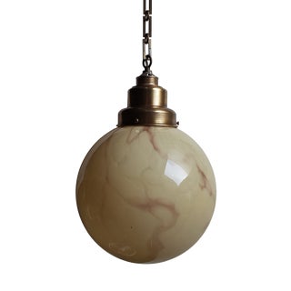 Art Deco Marbled Glass Globe Pendant Lamp For Sale