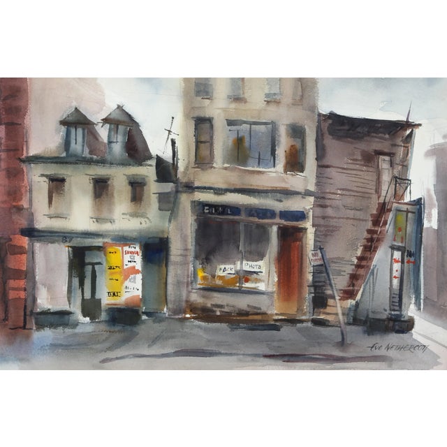 Figurative 1960s "Chinatown P4.22" Watercolor Painting by Eve Nethercott For Sale - Image 3 of 3