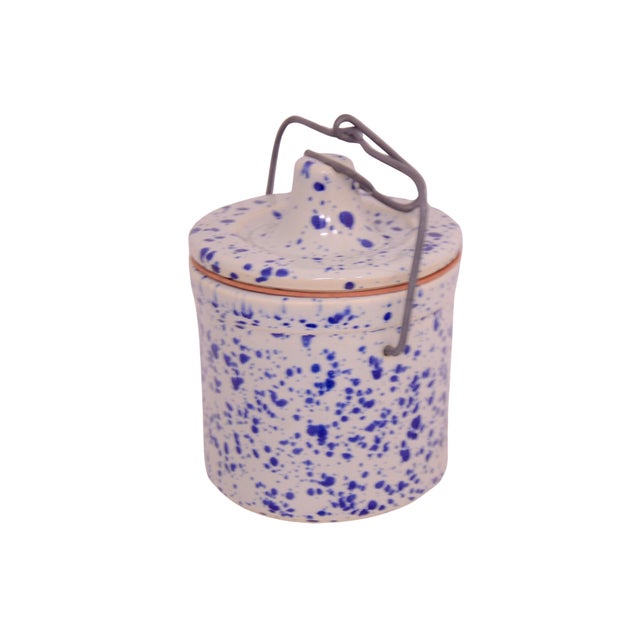 Blue Spatter Glaze 6" Crock For Sale - Image 4 of 6