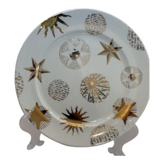 1990s Morris & Phalp “Celestial” Gold Motif Plate — Made in England (12”) For Sale