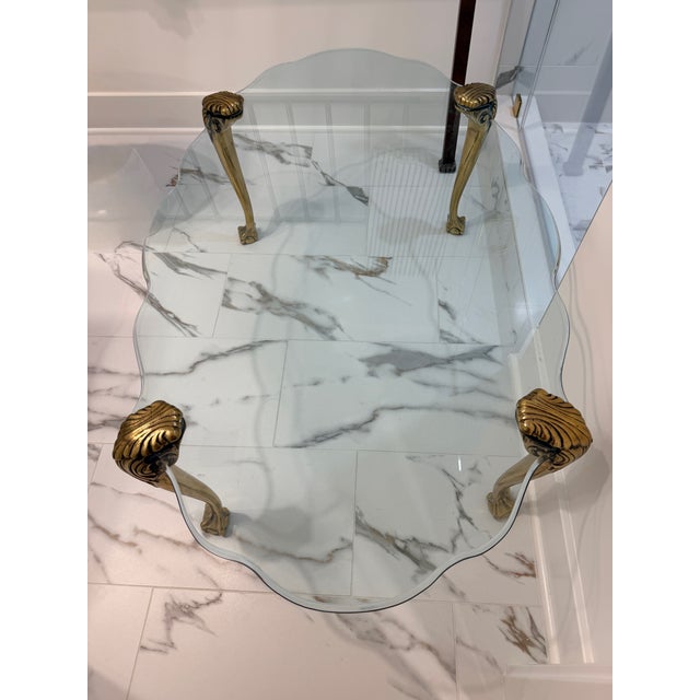 Vintage P. E. Guerin Style Glass Coffee Table With Brass Legs For Sale - Image 10 of 10