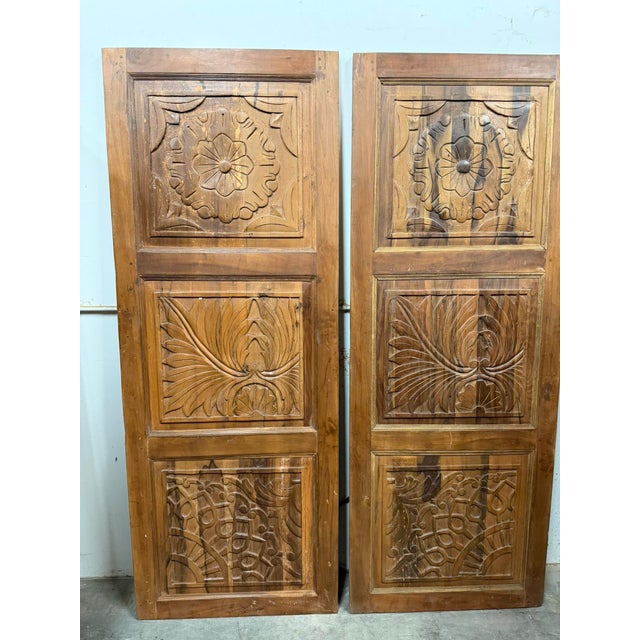 Rustic Modern Floral Carved Wooden Entry Door Panels 80x30 For Sale - Image 4 of 10