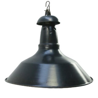 Vintage French Industrial Blue and Black Enamel Pendant Light For Sale