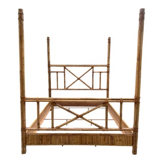 1980s Milling Road for Baker Furniture Bamboo Queen Four Poster Bed Frame For Sale