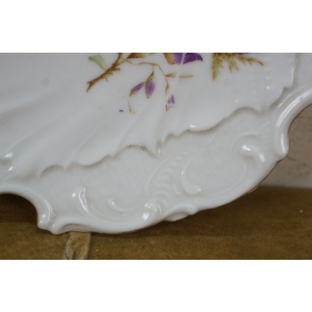Ceramic 6 Antique Porcelain Embossed Floral Scalloped Dessert Salad Plates 8" For Sale - Image 7 of 12