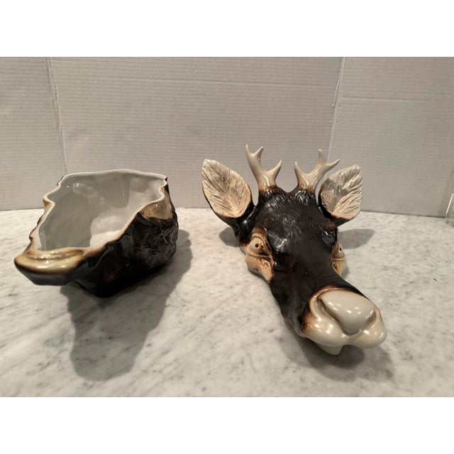 Brown Fabulous Mancioli Porcelain Stag’s Head Tureen For Sale - Image 8 of 8