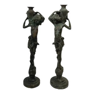Nymphs Carrying Urns, Boy and Girl Statues, a Pair For Sale
