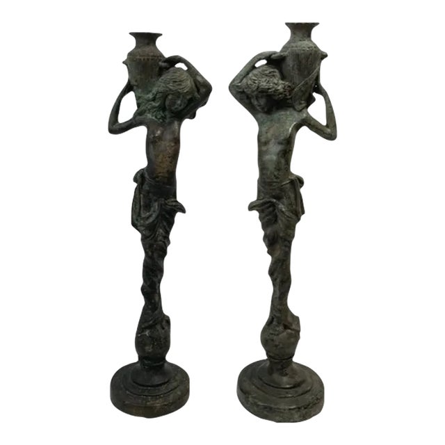 Nymphs Carrying Urns, Boy and Girl Statues, a Pair For Sale