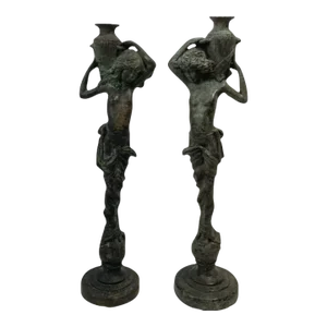 Nymphs Carrying Urns, Boy and Girl Statues, a Pair