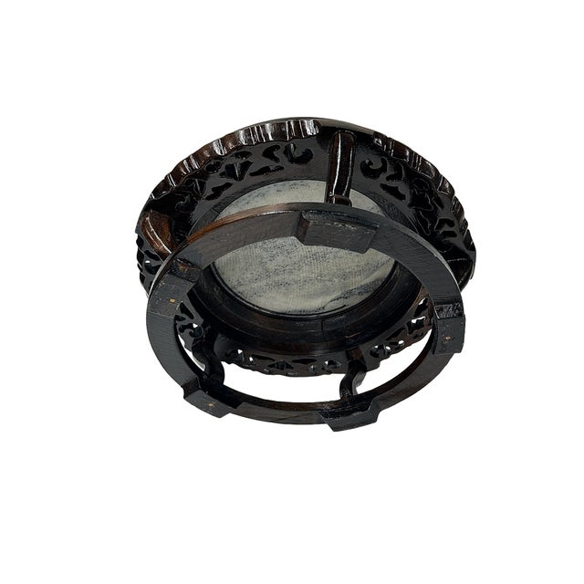 Brown 8.25" Oriental Brown Wood Marble Round Table Top Stand Riser For Sale - Image 8 of 8