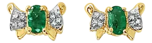 Bowtie Emerald & Diamond Earrings .50cttw 14k Yellow Gold, 2 Pieces