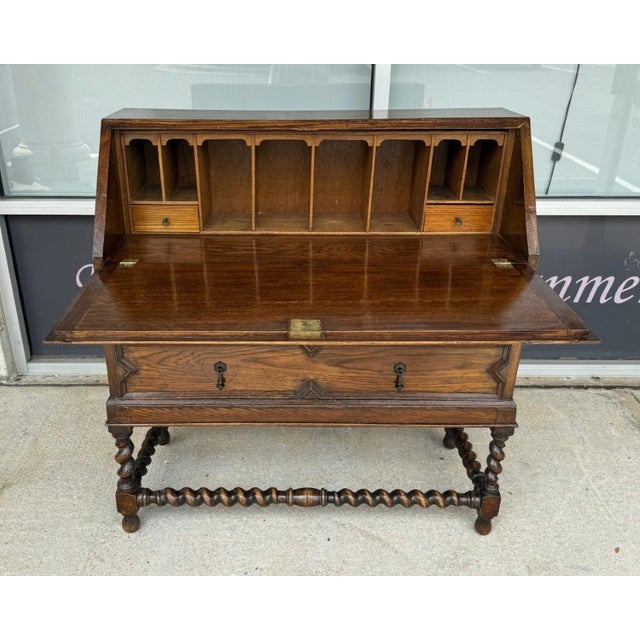 C1900 Oak Barley Twist Secretary Desk For Sale In Raleigh - Image 6 of 12