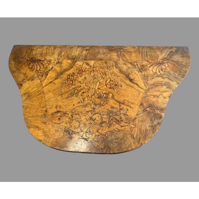 Italian Antique Italian Carved & Gilt Decorated Marquetry Floral Inlay Top Console Hall Table For Sale - Image 3 of 11