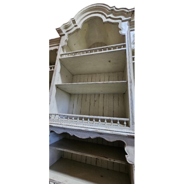 Mid-Century Modern Habersham Grand European Style Distressed Cassic White Hutch, Attributed For Sale - Image 3 of 17